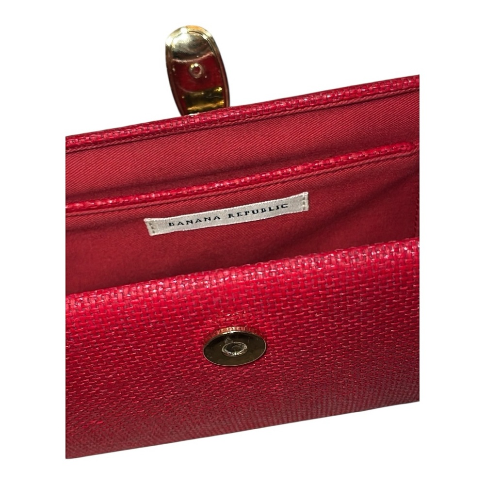 Banana Republic Red Hard Shell Clutch Evening Bag Gold Tone Closure - Picture 6 of 10